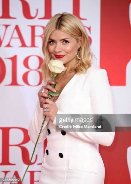 Holly Willoughby attends The BRIT Awards 2018 held at The O2 Arena on February 21, 2018 in London, England.