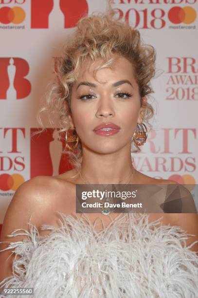 Rita Ora attends The BRIT Awards 2018 held at The O2 Arena on February 21, 2018 in London, England.
