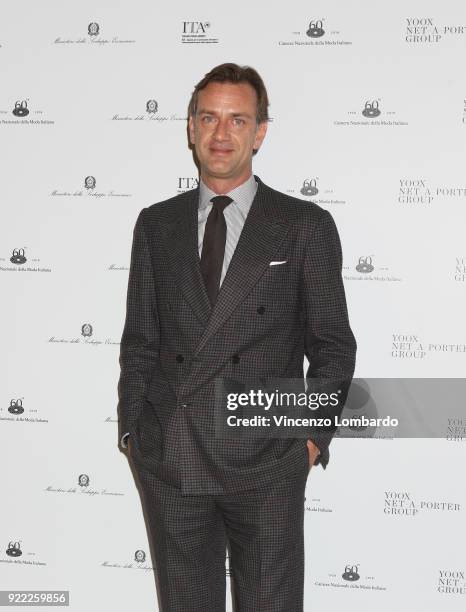 Guglielmo Miani attends 'Italiana. L'Italia Vista Dalla Moda 1971-2001' exhibition preview during Milan Fashion Week Fall/Winter 2018/19 at Palazzo...