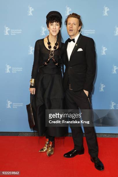 Alexander Scheer and girlfriend Esther Perbrandt attend the 'Partisan' premiere during the 68th Berlinale International Film Festival Berlin at Kino...