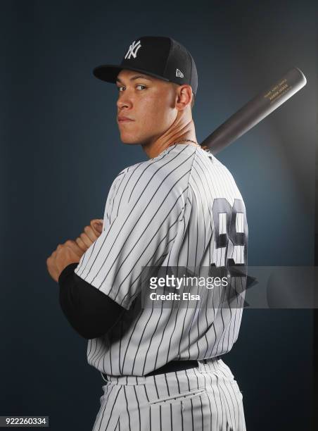 Aaron Judge of the New York Yankees poses for a portrait during the New York Yankees photo day on February 21, 2018 at George M. Steinbrenner Field...