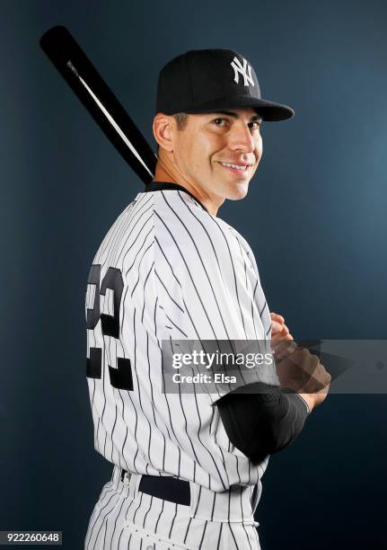 Jacoby Ellsbury of the New York Yankees poses for a portrait during the New York Yankees photo day on February 21, 2018 at George M. Steinbrenner...