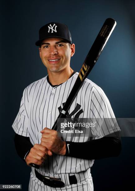 Jacoby Ellsbury of the New York Yankees poses for a portrait during the New York Yankees photo day on February 21, 2018 at George M. Steinbrenner...