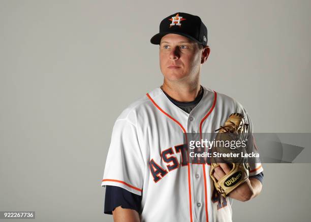 Brad Peacock of the Houston Astros poses for a portrait at The Ballpark of the Palm Beaches on February 21, 2018 in West Palm Beach, Florida.