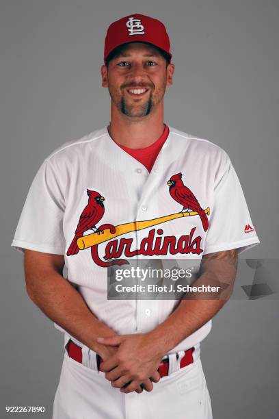 Luke Gregerson of the St. Louis Cardinals poses during Photo Day on Tuesday, February 20, 2018 at Roger Dean Stadium in Jupiter, Florida.