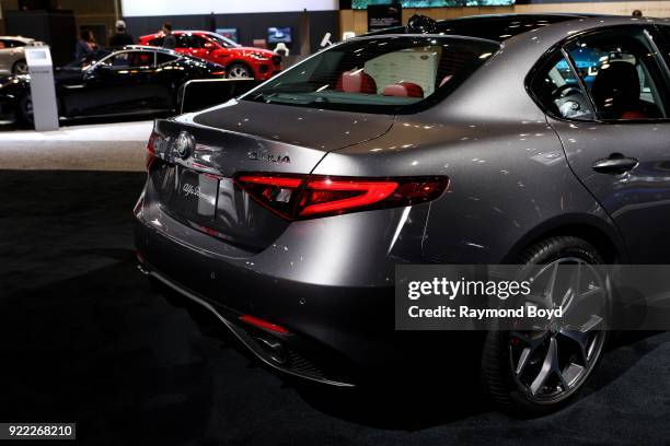 Alfa Romeo Giulia is on display at the 110th Annual Chicago Auto Show at McCormick Place in Chicago, Illinois on February 9, 2018.