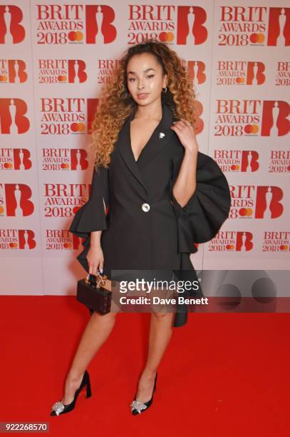 Ella Eyre attends The BRIT Awards 2018 held at The O2 Arena on February 21, 2018 in London, England.