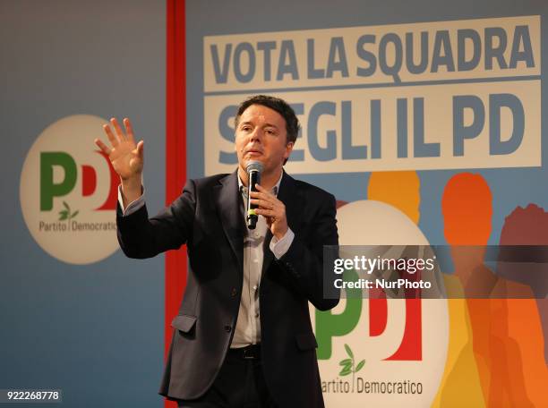 Secretary of the Democratic Party Matteo Renzi during his campaign for national political elections at Vittorio Emanuele Theatre on February 21, 2018...