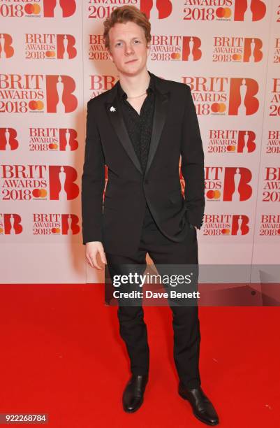 Patrick Gibson attends The BRIT Awards 2018 held at The O2 Arena on February 21, 2018 in London, England.