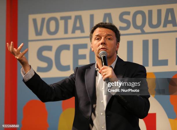 Secretary of the Democratic Party Matteo Renzi during his campaign for national political elections at Vittorio Emanuele Theatre on February 21, 2018...