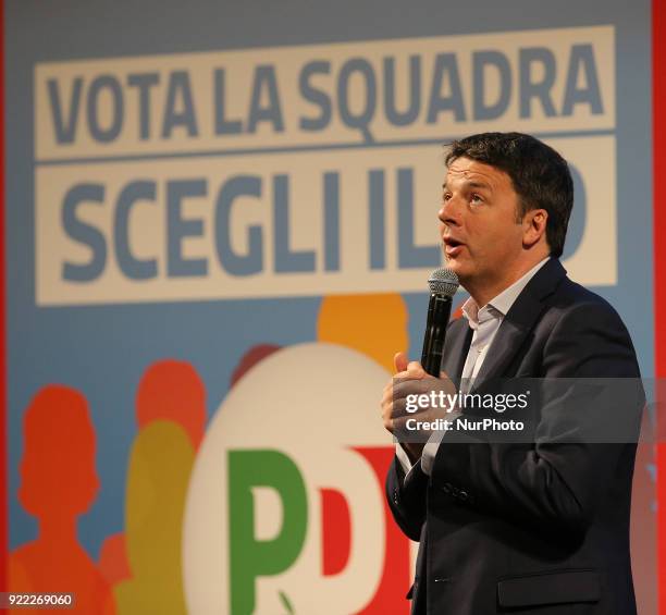 Secretary of the Democratic Party Matteo Renzi during his campaign for national political elections at Vittorio Emanuele Theatre on February 21, 2018...