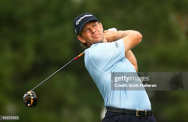 Retief Goosen hits a shot during the third round of THE TOUR Championship presented by Coca-Cola, the final event of the PGA TOUR Playoffs for the...