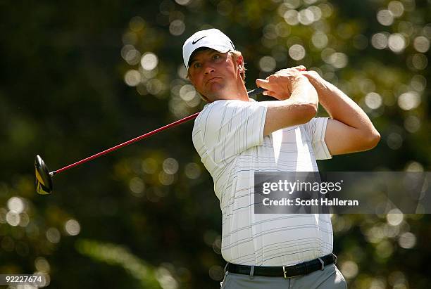 Lucas Glover hits a shot during the final round of THE TOUR Championship presented by Coca-Cola, the final event of the PGA TOUR Playoffs for the...