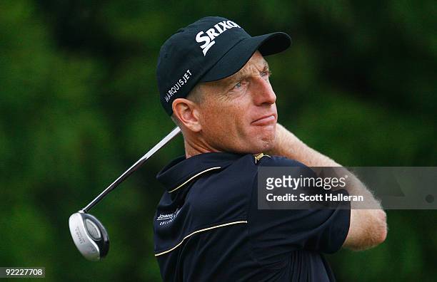 Jim Furyk hits a shot during the third round of THE TOUR Championship presented by Coca-Cola, the final event of the PGA TOUR Playoffs for the FedEx...