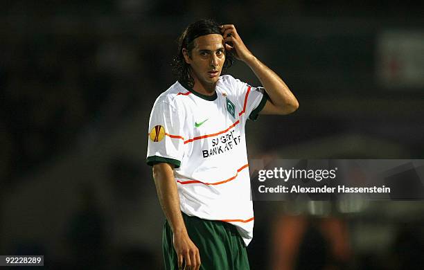 Claudio Pizarro of Bremen reacts during the UEFA Europa League Group L match between Austria Wien and Werder Bremen at the Franz-Horr-Stadion on on...