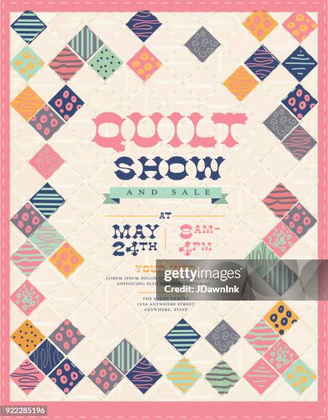 ilustrações, clipart, desenhos animados e ícones de quilt show e venda modelo de design de propaganda cartaz - quilt