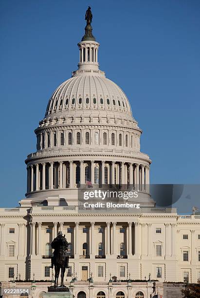 Statue of Ulysses S. Grant stands in front of the Capitol building in Washington, D.C., U.S., on Monday, Oct. 20, 2009. Washington, founded in 1791,...