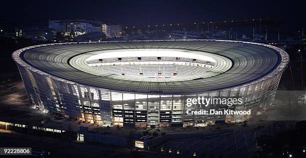 All 360 lights at Green Point Football Stadium are turned on for the first time on October 22, 2009 in Cape Town, South Africa. The lights, dubbed...