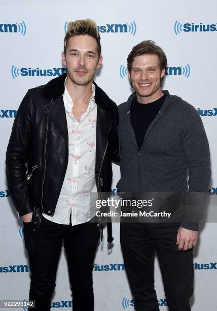 Sam Palladio and Chris Carmack visit SiriusXM at SiriusXM Studios on February 21, 2018 in New York City.