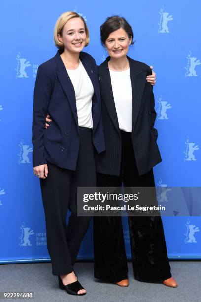 Alba August and Pernille Fischer Christensen pose at the 'Becoming Astrid' photo call during the 68th Berlinale International Film Festival Berlin at...