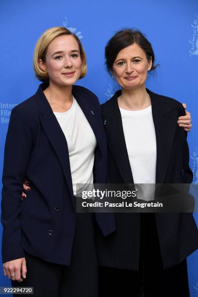 Alba August and Pernille Fischer Christensen pose at the 'Becoming Astrid' photo call during the 68th Berlinale International Film Festival Berlin at...