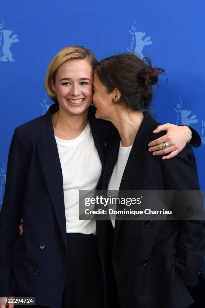 Alba August and Pernille Fischer Christensen pose at the 'Becoming Astrid' photo call during the 68th Berlinale International Film Festival Berlin at...