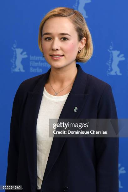 Alba August poses at the 'Becoming Astrid' photo call during the 68th Berlinale International Film Festival Berlin at Grand Hyatt Hotel on February...