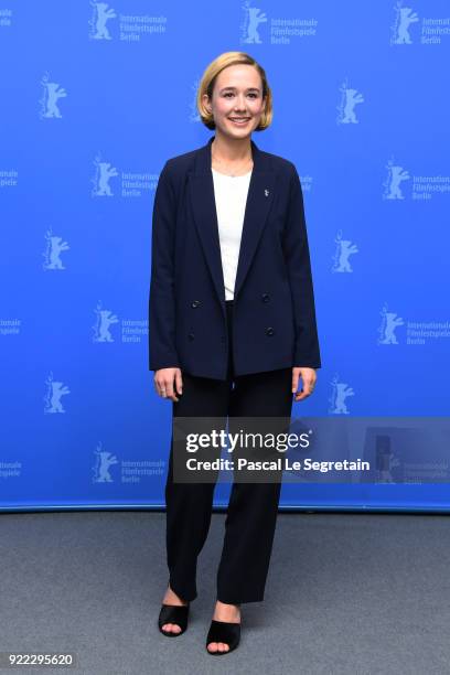 Alba August poses at the 'Becoming Astrid' photo call during the 68th Berlinale International Film Festival Berlin at Grand Hyatt Hotel on February...