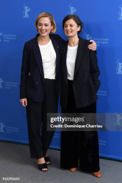 Alba August and Pernille Fischer Christensen pose at the 'Becoming Astrid' photo call during the 68th Berlinale International Film Festival Berlin at...