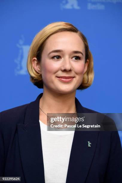 Alba August poses at the 'Becoming Astrid' photo call during the 68th Berlinale International Film Festival Berlin at Grand Hyatt Hotel on February...