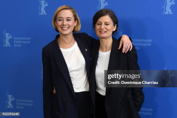 Alba August and Pernille Fischer Christensen pose at the 'Becoming Astrid' photo call during the 68th Berlinale International Film Festival Berlin at...