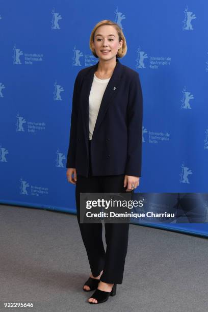 Alba August poses at the 'Becoming Astrid' photo call during the 68th Berlinale International Film Festival Berlin at Grand Hyatt Hotel on February...