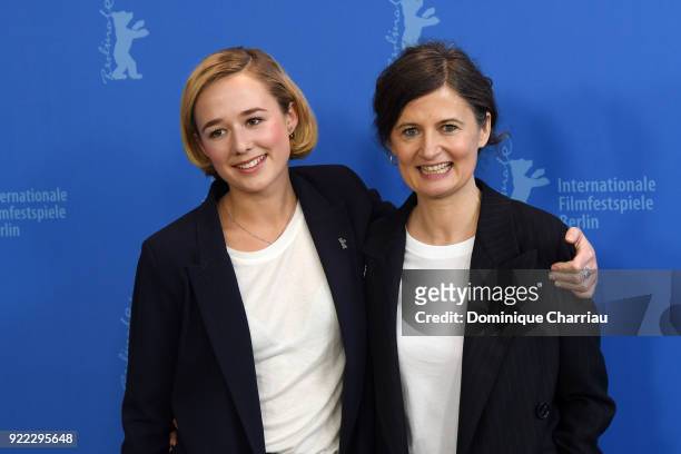 Alba August and Pernille Fischer Christensen pose at the 'Becoming Astrid' photo call during the 68th Berlinale International Film Festival Berlin at...