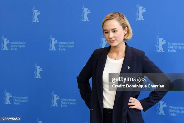 Alba August poses at the 'Becoming Astrid' photo call during the 68th Berlinale International Film Festival Berlin at Grand Hyatt Hotel on February...