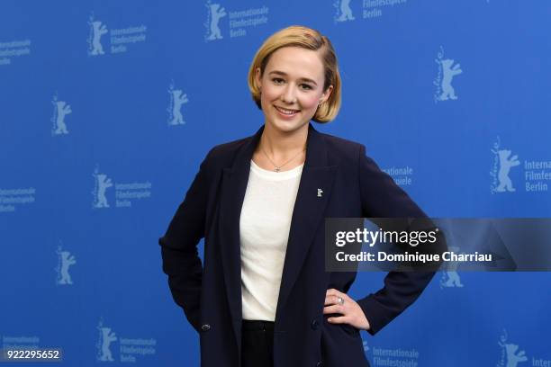 Alba August poses at the 'Becoming Astrid' photo call during the 68th Berlinale International Film Festival Berlin at Grand Hyatt Hotel on February...