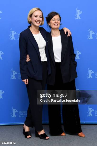 Alba August and Pernille Fischer Christensen pose at the 'Becoming Astrid' photo call during the 68th Berlinale International Film Festival Berlin at...