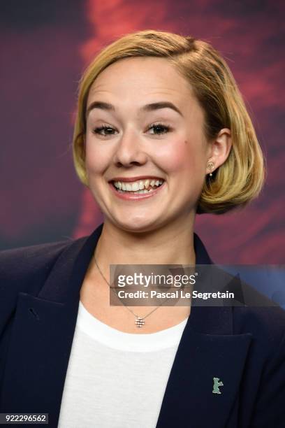 Alba August attends the 'Becoming Astrid' press conference during the 68th Berlinale International Film Festival Berlin at Grand Hyatt Hotel on...