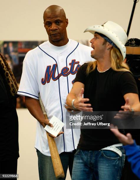 Former baseball player Darryl Strawberry and musician Brett Michaels seen on location for "The Celebrity Apprentice" on October 22, 2009 in New York...