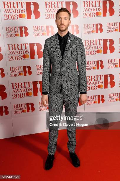 Calvin Harris attends The BRIT Awards 2018 held at The O2 Arena on February 21, 2018 in London, England.