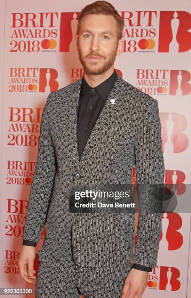 Calvin Harris attends The BRIT Awards 2018 held at The O2 Arena on February 21, 2018 in London, England.