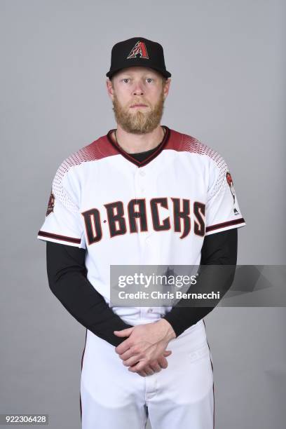 Jeremy Hazelbaker of the Arizona Diamondbacks poses during Photo Day on Tuesday, February 20, 2018 at Salt River Fields at Talking Stick in...