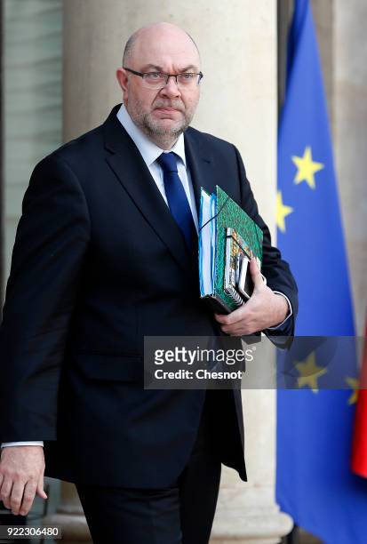 French Agriculture minister Stephane Travert leaves the Elysee Presidential Palace after a weekly cabinet meeting on February 21, 2018 in Paris,...