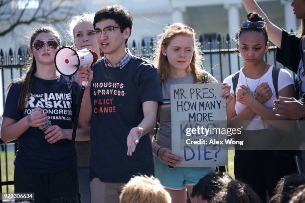 Students participate in a protest against gun violence February 21, 2018 outside the White House in Washington, DC. Hundreds of students from a...