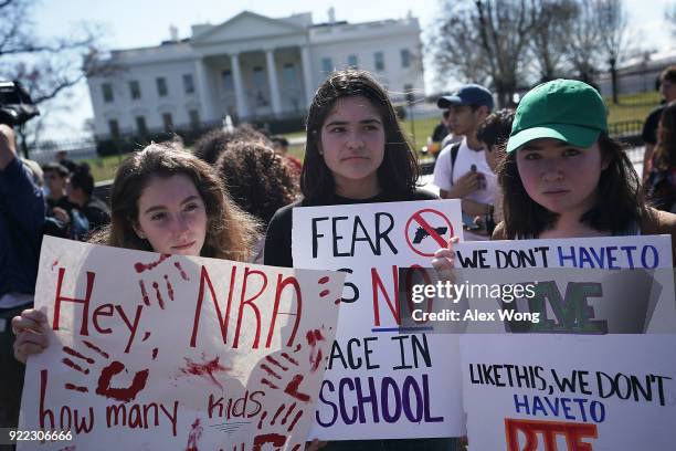 Students participate in a protest against gun violence February 21, 2018 outside the White House in Washington, DC. Hundreds of students from a...