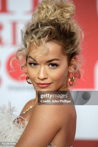 Singer Rita Ora attends The BRIT Awards 2018 held at The O2 Arena on February 21, 2018 in London, England.