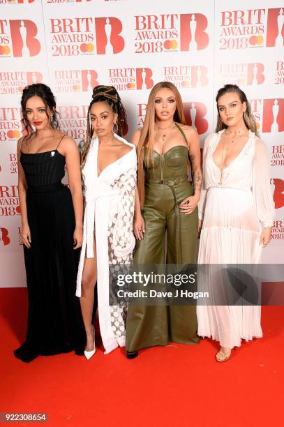 Jade Thirlwall, Leigh-Anne Pinnock, Jesy Nelson and Perrie Edwards of Little Mix attend The BRIT Awards 2018 held at The O2 Arena on February 21,...