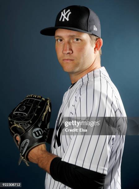 Adam Warren of the New York Yankees poses for a portrait during the New York Yankees photo day on February 21, 2018 at George M. Steinbrenner Field...