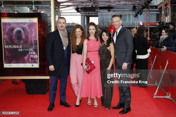 Albrecht Schuch, Anja Antonowicz, Paula Beer, Mai Duong Kieu and Barry Atsma attend the 'Bad Banks' premiere during the 68th Berlinale International...