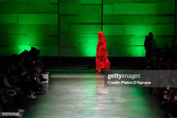 Models walk the runway at the Annakiki show during Milan Fashion Week Fall/Winter 2018/19 on February 21, 2018 in Milan, Italy.