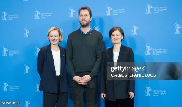 Danish actress Alba August, Norwegian actor Henrik Rafaelsen and Danish film director Pernille Fischer Christensen pose during the photo call for the...